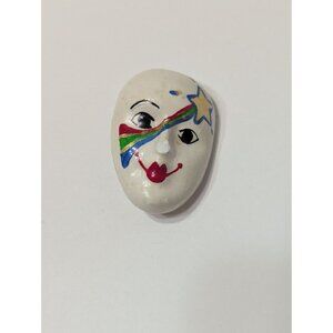 Hand-Painted Ceramic Carnival Face Brooch Pin With Star Design with flaws